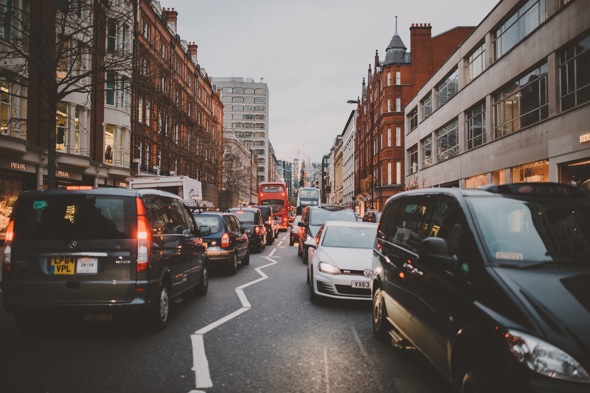 Heavy traffic in London. Cars are a major source of CO2 emissions in the UK